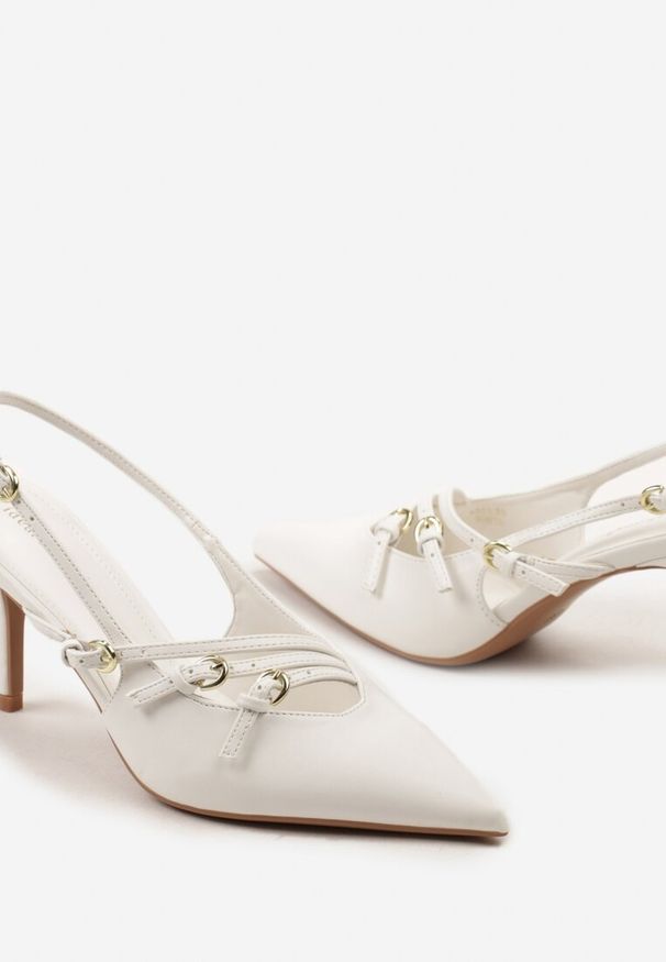 Renee - Białe Sandały na Cienkiej Szpilce z Imitacji Skóry z Regulowanymi Paskami Vianara. Okazja: na co dzień, na imprezę. Zapięcie: pasek. Kolor: biały. Materiał: skóra. Wzór: paski. Sezon: lato. Styl: klasyczny, casual