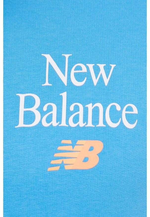 New Balance bluza MT21513VSK męska z kapturem z nadrukiem. Typ kołnierza: kaptur. Kolor: niebieski. Materiał: bawełna. Wzór: nadruk