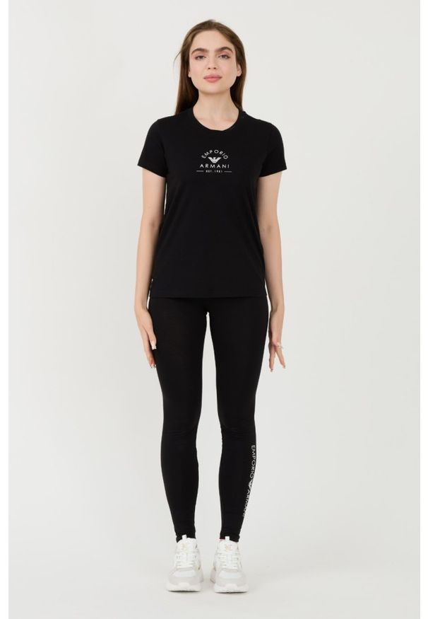 Emporio Armani - EMPORIO ARMANI Czarny damski t-shirt Uni Logo Printe, Rozmiar M. Kolor: czarny