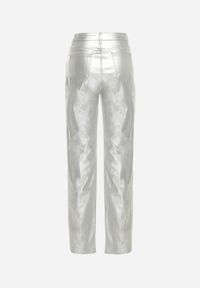 Born2be - Srebrne Szerokie Spodnie Metaliczne z Ekoskóry Namera. Stan: podwyższony. Kolor: srebrny #6