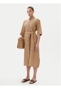 Max Mara Sukienka koszulowa Salute 2516221028 Brązowy Regular Fit. Kolor: brązowy. Materiał: len. Typ sukienki: koszulowe #4