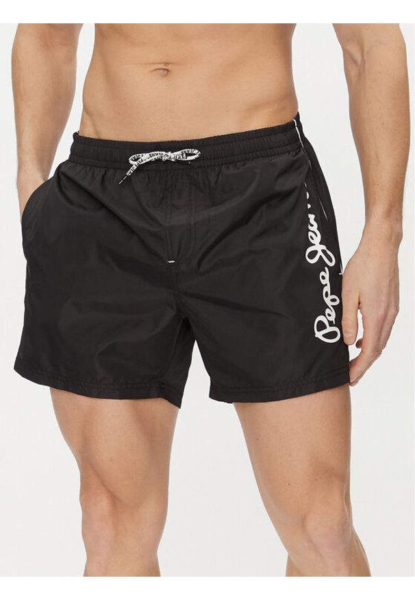 Pepe Jeans Szorty kąpielowe Logo Swimshort PMB10393 Czarny Regular Fit. Kolor: czarny. Materiał: syntetyk