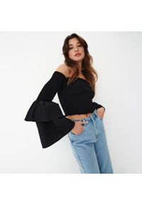 Mohito - Bawełniana bluzka z odkrytymi ramionami - Czarny. Kolor: czarny. Materiał: bawełna