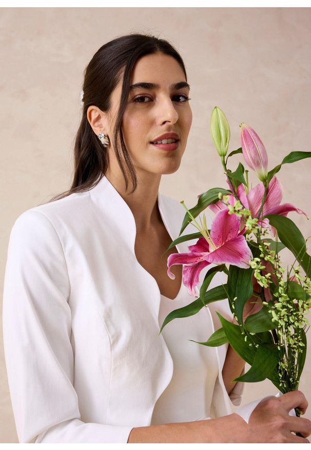 bonprix - Bolerko z delikatnej bawełny. Kolor: biały. Materiał: bawełna. Styl: elegancki