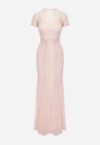 Born2be - Różowa Siateczkowa Sukienka Koktajlowa z Wiskozą na Krótki Rękaw Talogana. Okazja: na wesele, na ślub cywilny, na imprezę. Kolor: różowy. Materiał: wiskoza. Długość rękawa: krótki rękaw. Styl: wizytowy #4