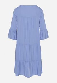 Born2be - Niebieska Rozkloszowana Sukienka z Wiskozy z Falbanami Izleia. Okazja: na co dzień. Kolor: niebieski. Materiał: wiskoza. Styl: elegancki, casual #5