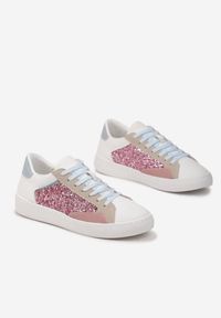 Born2be - Biało-Różowe Kolorowe Sneakersy z Brokatową Wstawką i Sznurowaniem Livora. Kolor: biały. Szerokość cholewki: normalna. Wzór: kolorowy. Obcas: na płaskiej podeszwie #5