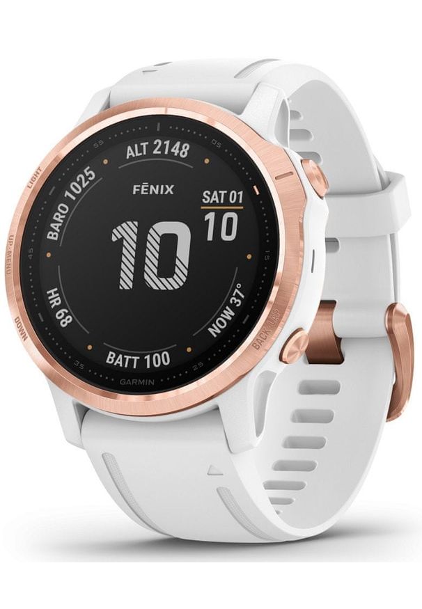 GARMIN - Garmin zegarek Fenix 6S PRO, Rose Gold, White band. Rodzaj zegarka: smartwatch. Kolor: biały. Styl: militarny