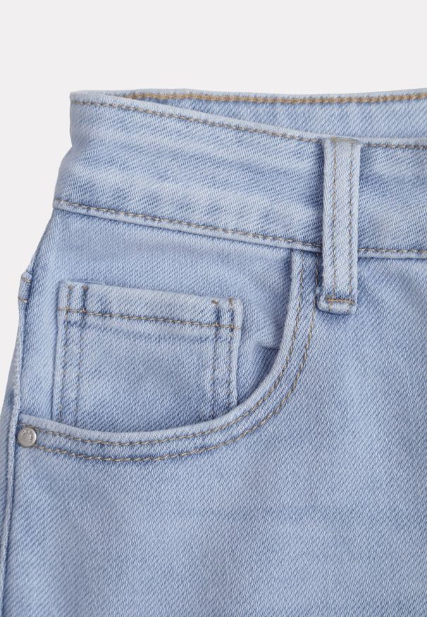 Renee - Jasnoniebieskie Bawełniane Jeansy High Waist Wide Leg Heltora. Okazja: na co dzień. Stan: podwyższony. Kolor: niebieski. Długość: krótkie. Styl: klasyczny, casual