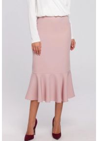 Sukienki.shop - Elegancka ołówkowa spódnica midi zakończona falbaną. Okazja: na co dzień, na spotkanie biznesowe, do pracy. Materiał: elastan, materiał. Styl: elegancki #4