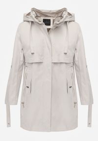 Born2be - Beżowa Kurtka w Stylu Parki z Odpinanym Kapturem i Sznurkami Enang. Okazja: na spacer. Kolor: beżowy. Materiał: prążkowany, jeans #3