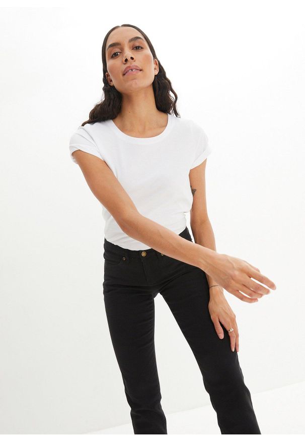 bonprix - Dżinsy ze stretchem straight, mid waist. Kolor: czarny
