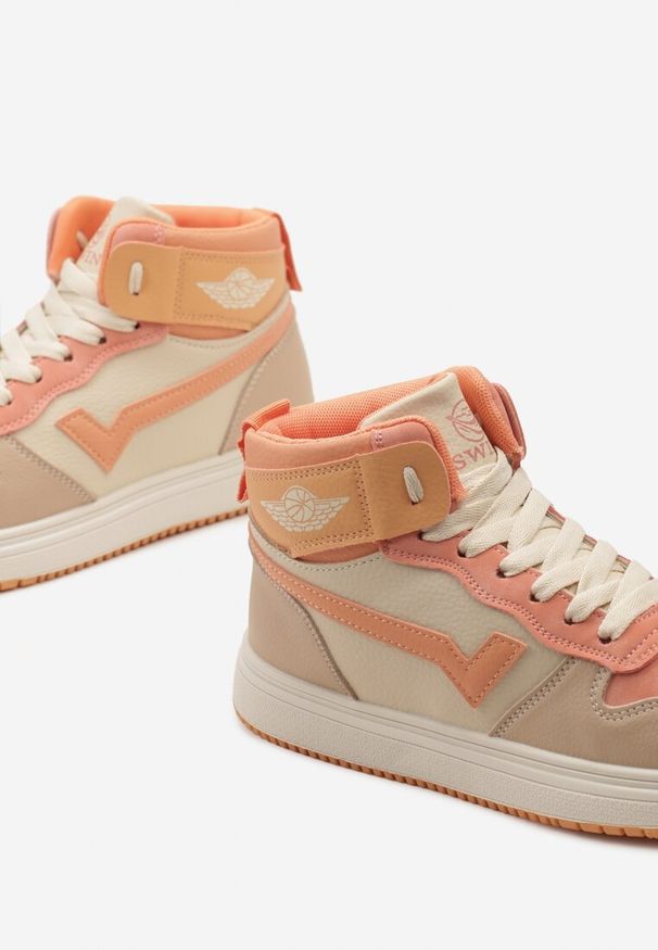 Renee - Pomarańczowe Sneakersy Esspina. Wysokość cholewki: za kostkę. Kolor: beżowy. Szerokość cholewki: normalna. Wzór: aplikacja, gładki