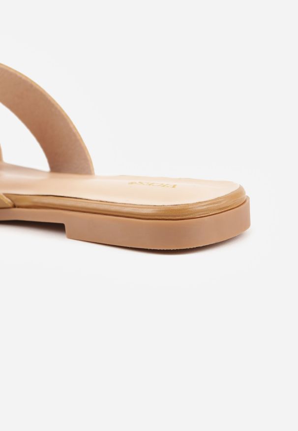 Born2be - Beżowe Klapki Vices z Geometryczną Cholewką Arlemia. Okazja: na spacer. Kolor: beżowy. Materiał: jeans. Wzór: geometria. Sezon: lato. Obcas: na płaskiej podeszwie