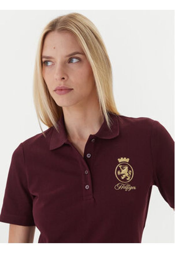 TOMMY HILFIGER - Tommy Hilfiger Polo Gold Crest WW0WW47315 Bordowy Regular Fit. Typ kołnierza: polo. Kolor: czerwony. Materiał: bawełna