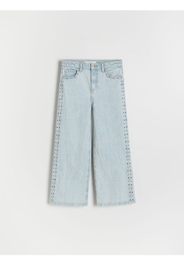 Reserved - Jeansy wide leg z jetami - niebieski. Kolor: niebieski