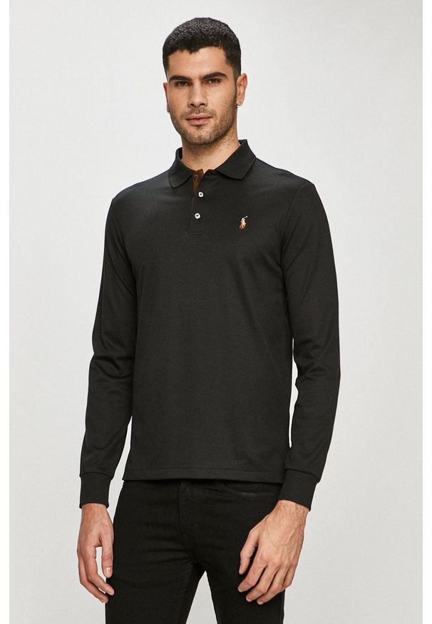 Polo Ralph Lauren - Longsleeve. Okazja: na co dzień. Typ kołnierza: polo. Kolor: czarny. Materiał: dzianina. Długość rękawa: długi rękaw. Wzór: gładki. Styl: casual