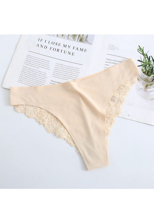 Intica - Koronkowe figi z wysokiej jakości materiału Veselka. Kolor: beżowy. Materiał: materiał, koronka. Wzór: koronka