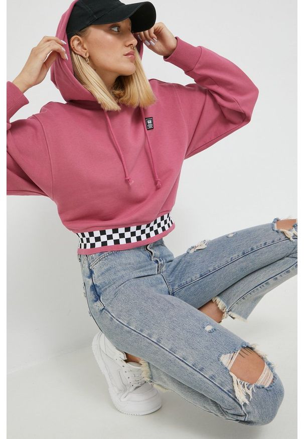 Vans bluza bawełniana damska kolor fioletowy z kapturem z aplikacją. Typ kołnierza: kaptur. Kolor: fioletowy. Materiał: bawełna. Wzór: aplikacja