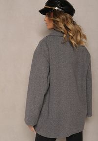 Renee - Szary Jednorzędowy Płaszcz Dyplomatka z Kieszeniami Morenama. Okazja: do pracy, na co dzień. Kolor: szary. Materiał: jeans. Wzór: aplikacja. Styl: klasyczny, casual, elegancki