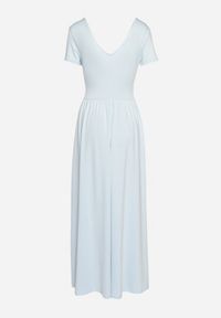 Born2be - Niebieska Rozkloszowana Sukienka Maxi z Głębokim Dekoltem z Rozcięciem Wyla. Kolor: niebieski. Długość rękawa: krótki rękaw. Sezon: wiosna, lato. Długość: maxi #2