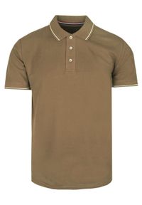 Klasyczna, Męska Koszulka Polo - Adriano Guinari - Camel. Typ kołnierza: polo. Kolor: wielokolorowy, brązowy, beżowy. Materiał: bawełna. Styl: klasyczny #1