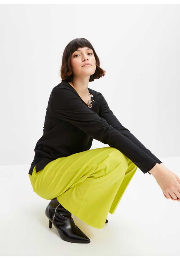 bonprix - Koszulka z długimi rękawami i ozdobnymi kółkami. Kolor: czarny. Długość rękawa: długi rękaw. Długość: długie