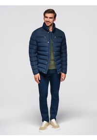 Ombre Clothing - Kurtka pikowana męska ze stójką i zamkami na klatce piersiowej – granatowa V2 - Rozmiar: XL. Okazja: na co dzień. Typ kołnierza: kołnierzyk stójkowy. Kolor: niebieski. Materiał: poliester, materiał. Styl: sportowy, casual, elegancki #7