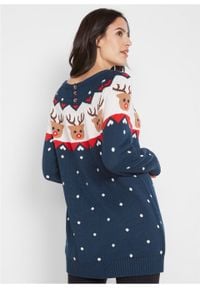 Sweter bożonarodzeniowy z motywem reniferów bonprix ciemnoniebieski wzorzysty. Kolor: niebieski. Materiał: materiał, akryl, bawełna #3