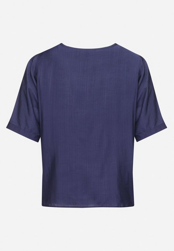 Born2be - Granatowy Bawełniany T-shirt z Nadrukiem i Kieszonką Lovelina. Kolor: niebieski. Materiał: bawełna. Wzór: nadruk. Styl: klasyczny, elegancki