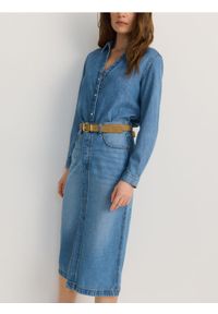 Reserved - Jeansowa spódnica midi - niebieski. Kolor: niebieski. Materiał: jeans