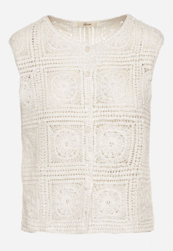 Born2be - Biała Ażurowa Bawełniana Kamizelka Haluvira. Okazja: na co dzień. Kolor: biały. Materiał: bawełna. Wzór: ażurowy. Styl: casual, elegancki