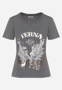 Born2be - Ciemnoszary T-shirt z Bawełny z Nadrukiem Erenova. Okazja: na co dzień. Kolor: szary. Materiał: bawełna. Wzór: nadruk. Styl: klasyczny, casual