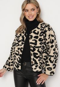 Born2be - Beżowa Panterkowa Futrzana Kurtka z Kieszeniami Sewilaine. Okazja: na co dzień. Kolor: beżowy. Materiał: futro. Styl: casual, elegancki #2