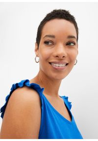 bonprix - Top z czystej bawełny organicznej. Typ kołnierza: kołnierz z falbankami. Kolor: niebieski. Materiał: bawełna #3