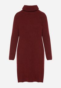 Born2be - Bordowa Sukienka Sweterkowa z Golfem z Wiskozą i Wełną Fedamira. Okazja: na co dzień. Typ kołnierza: golf. Kolor: czerwony. Materiał: wełna, wiskoza. Typ sukienki: proste. Styl: casual, klasyczny. Długość: maxi #5