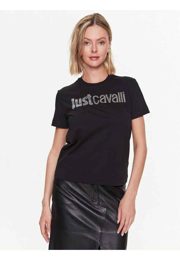 Just Cavalli T-Shirt 74PBHE01 Czarny Regular Fit. Kolor: czarny. Materiał: bawełna