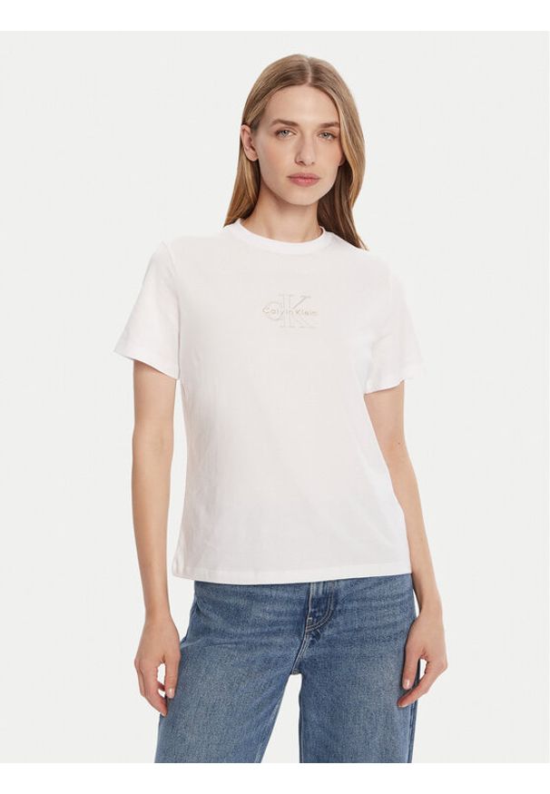 Calvin Klein Jeans T-Shirt Classic Monologo LV047D873G Biały Regular Fit. Kolor: biały. Materiał: bawełna