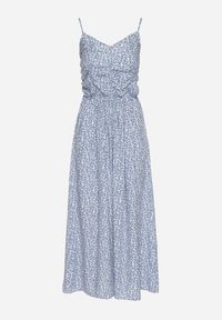 Born2be - Jasnoniebieska Bawełniana Sukienka na Ramiączkach o Rozkloszowanym Kroju Jenarella. Okazja: na co dzień. Typ kołnierza: dekolt w kształcie V. Kolor: niebieski. Materiał: bawełna. Długość rękawa: na ramiączkach. Styl: elegancki, casual #7