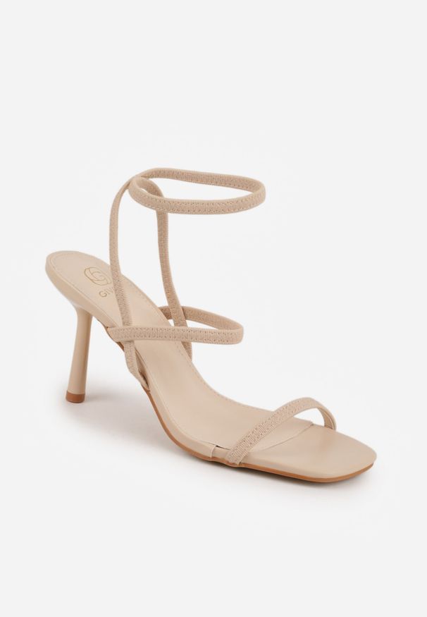 Renee - Beżowe Sandały na Szpilce z Dopasowującymi się do Stopy Paskami Usinrya. Zapięcie: pasek. Kolor: beżowy. Materiał: satyna. Wzór: paski. Obcas: na szpilce. Wysokość obcasa: średni