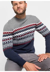 bonprix - Sweter w norweski wzór, z bawełną. Kolor: szary. Materiał: bawełna