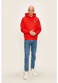 Tommy Jeans - Bluza bawełniana. Typ kołnierza: kaptur. Kolor: czerwony. Materiał: bawełna. Wzór: gładki, aplikacja #4