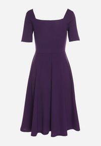 Born2be - Fioletowa Sukienka z Bufiastymi Rękawami Nerilune. Kolor: fioletowy. Styl: elegancki, klasyczny