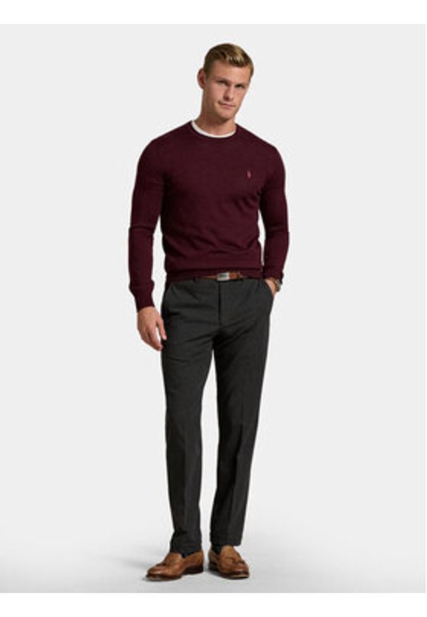 Polo Ralph Lauren Sweter 710946143005 Bordowy Slim Fit. Typ kołnierza: polo. Kolor: czerwony. Materiał: wełna