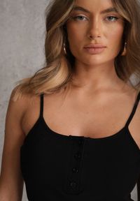 Renee - Czarny Prążkowany Top na Ramiączkach z Bawełny z Guzikami Bernesa. Okazja: na co dzień. Kolor: czarny. Materiał: prążkowany, bawełna. Długość rękawa: na ramiączkach. Styl: casual #8