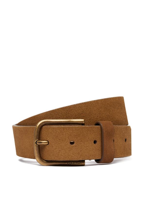 Calvin Klein Pasek Round Buckle Suede 35Mm Fixed LV04D7070G Brązowy. Kolor: brązowy. Materiał: zamsz, skóra