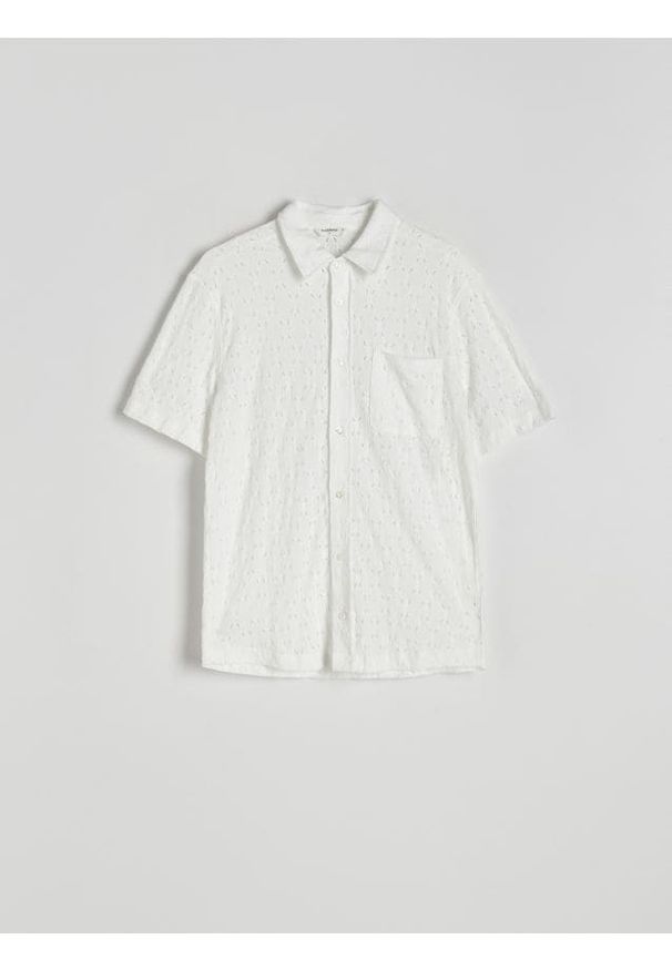 Reserved - Wzorzysta koszula comfort fit - złamana biel. Materiał: dzianina