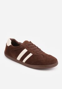 Renee - Brązowe Sneakersy w Stylu Barefoot z Szerokim Noskiem z Imitacji Zamszu Ozdobione Paskami Canne. Okazja: na co dzień. Zapięcie: pasek. Kolor: brązowy. Materiał: zamsz. Wzór: aplikacja #2