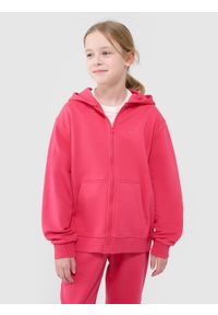 4f - 4F Bluza dresowa rozpinana z kapturem dziewczęca - różowa 164 (13-14 lat). Okazja: na co dzień. Typ kołnierza: kaptur. Kolor: różowy. Materiał: dresówka. Wzór: ze splotem, gładki. Sezon: lato. Styl: sportowy, casual #2