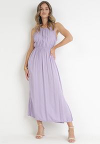 Born2be - Fioletowa Sukienka z Wiskozy Bez Rękawów z Gumką w Pasie Fona. Kolor: fioletowy. Materiał: wiskoza. Długość rękawa: bez rękawów #1
